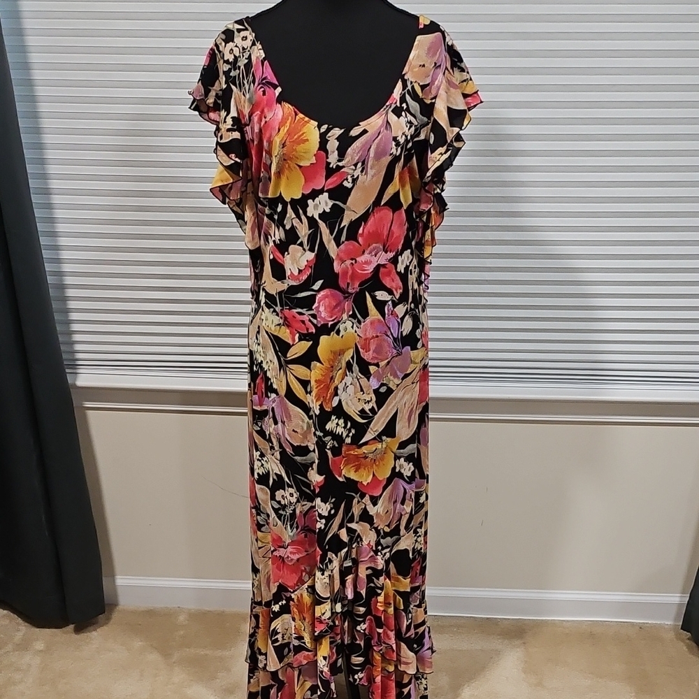 Orange Maxi Sundress with Flutter Cap Sleeves and Scoop Neck